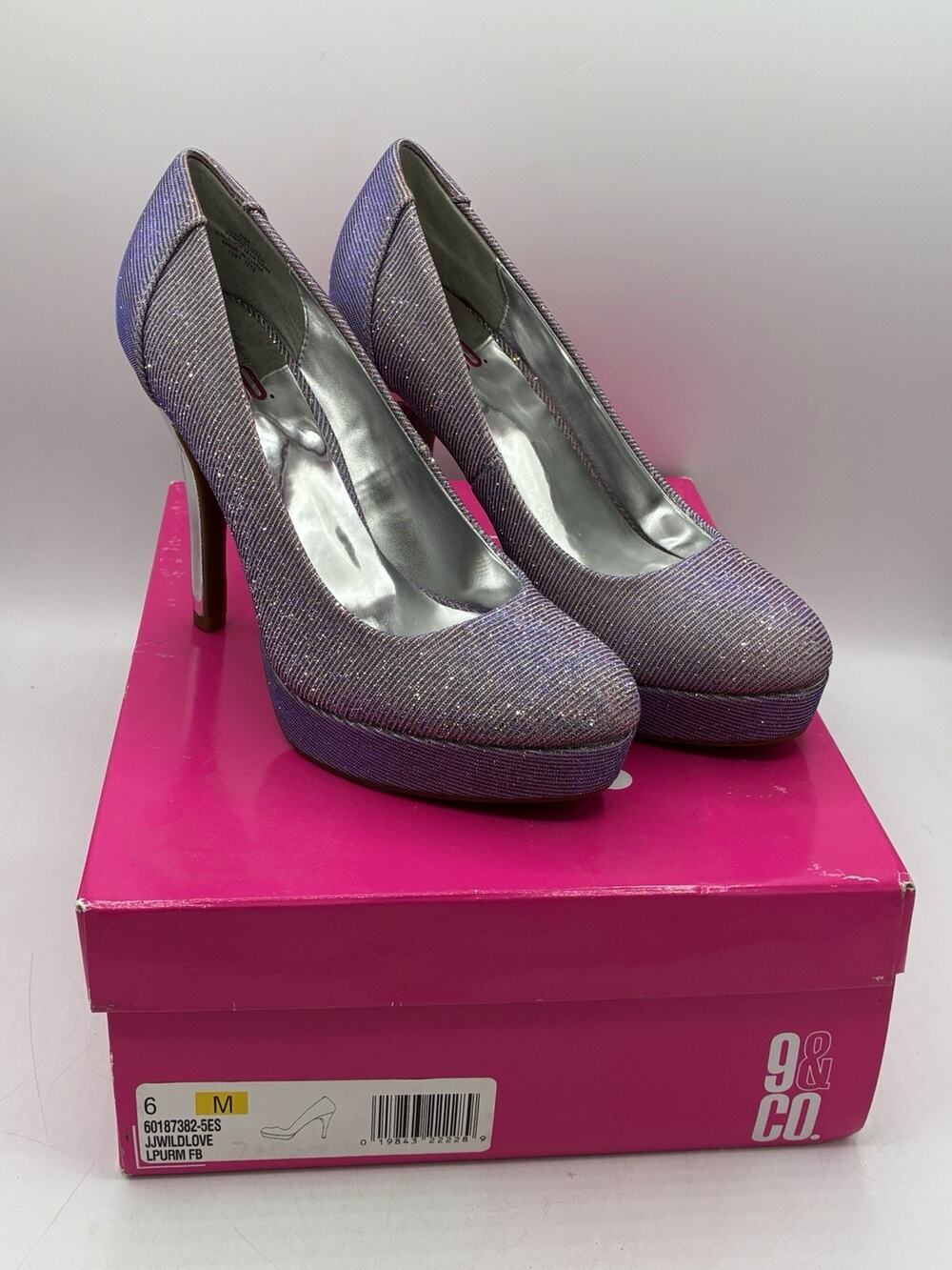 NEW 9&Co JJWildlove Purple Glitter Platform Pumps Heels Size 6M